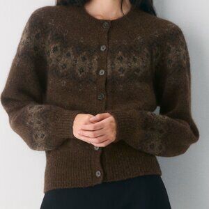 Aritzia Wilfred Chorus Cardigan $188 Merino wool Fair Isle crewneck cardigan